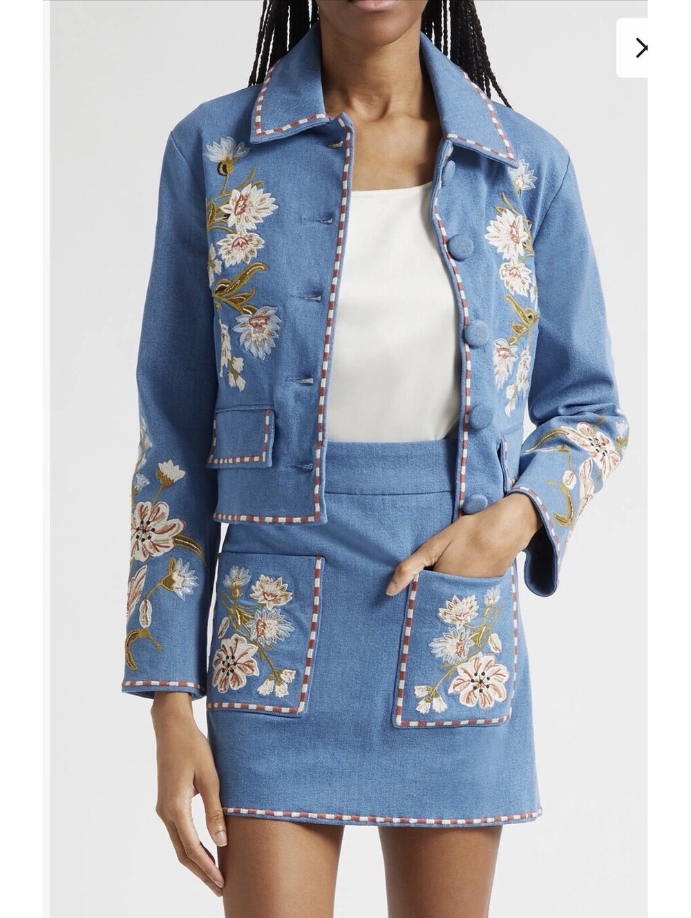 Veronica Beard Vikaria Floral Embroidery Stretch Cotton Jacket Jean Size 12 $898 - Picture 2 of 15